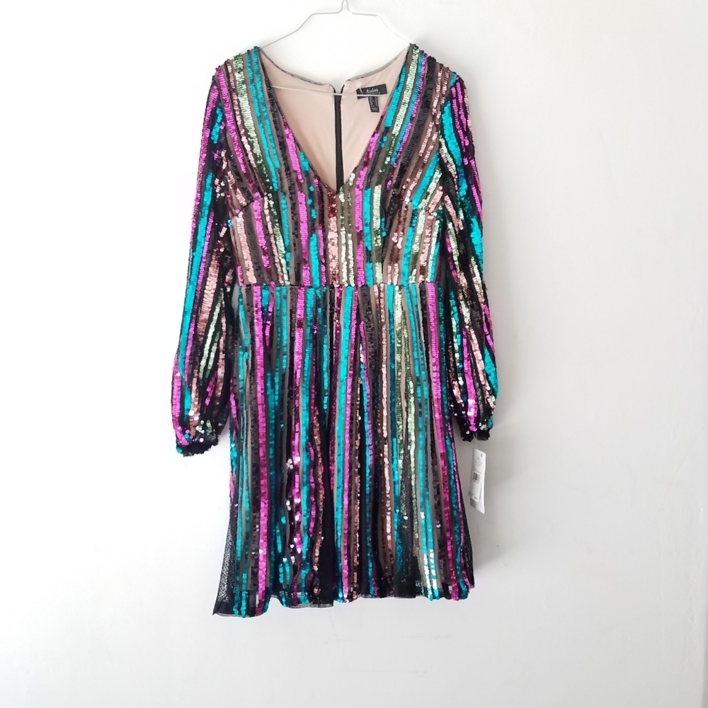 NWT! Aidan Mattox rainbow rainbow sequin dress stripes